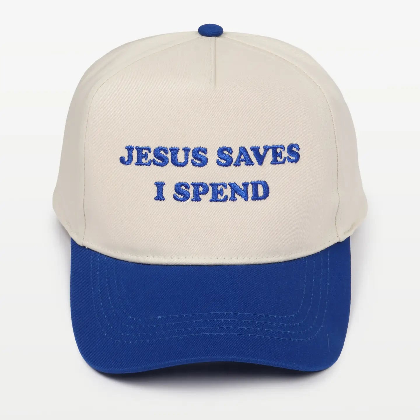 "Jesus Saves I Spend" 5-Panel Embroidered Baseball Cap