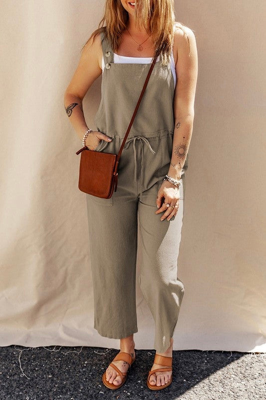 Waverly Cropped Overalls- Sage Green