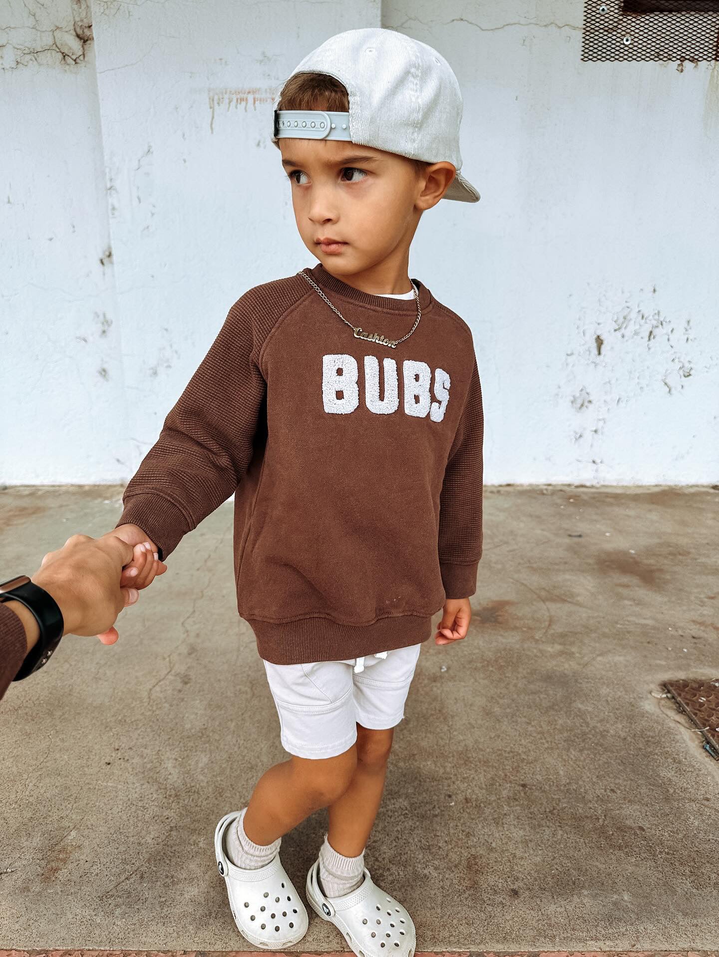 Bubs Chenille Child Waffle Sleeve Crewneck - Faded Mocha