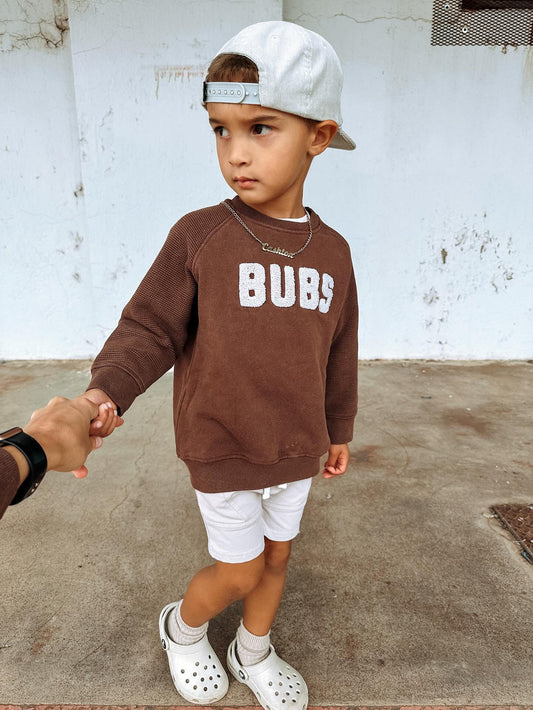 Bubs Chenille Child Waffle Sleeve Crewneck - Faded Mocha