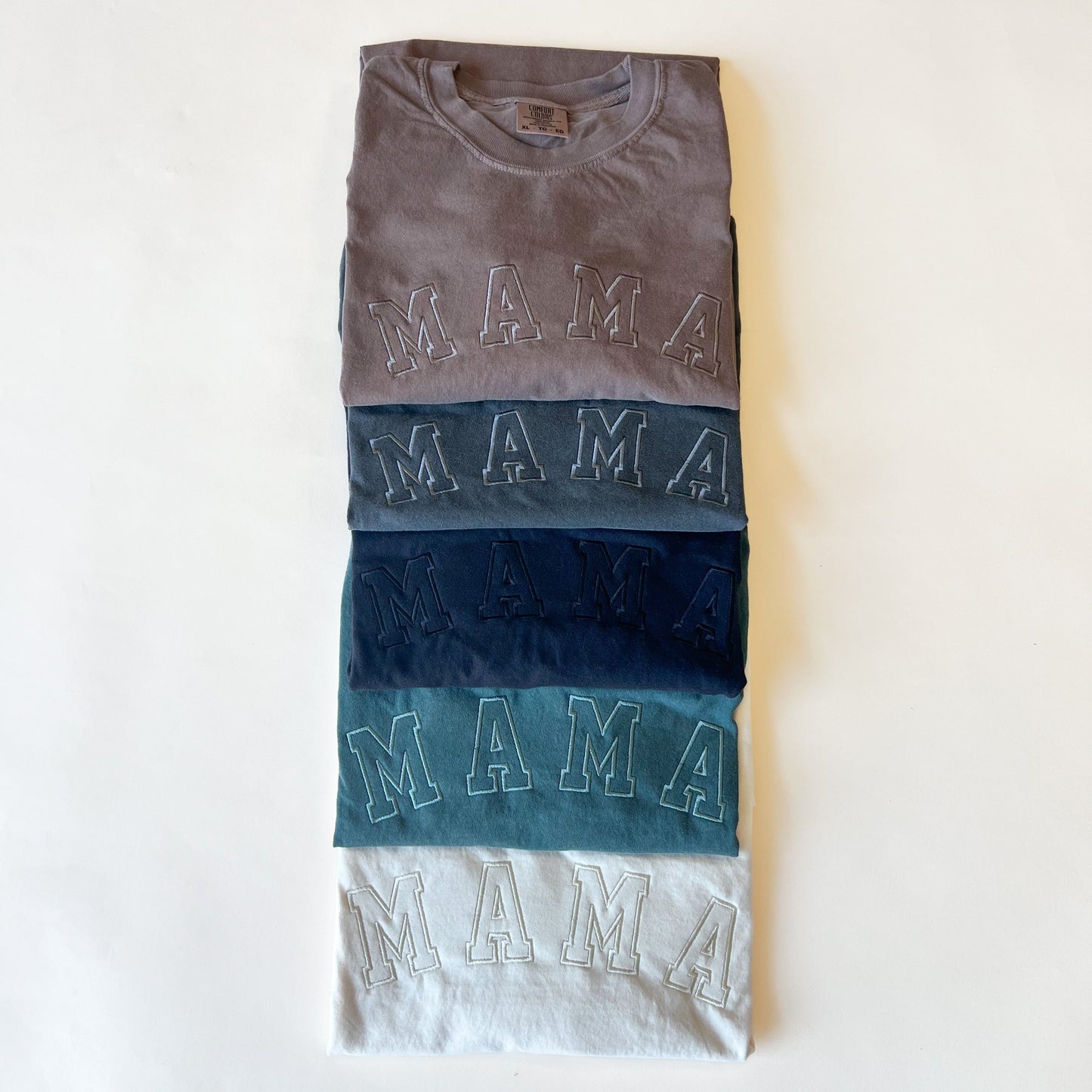 Neutral Mama Tee - Embroidered Varsity Design - Tonal