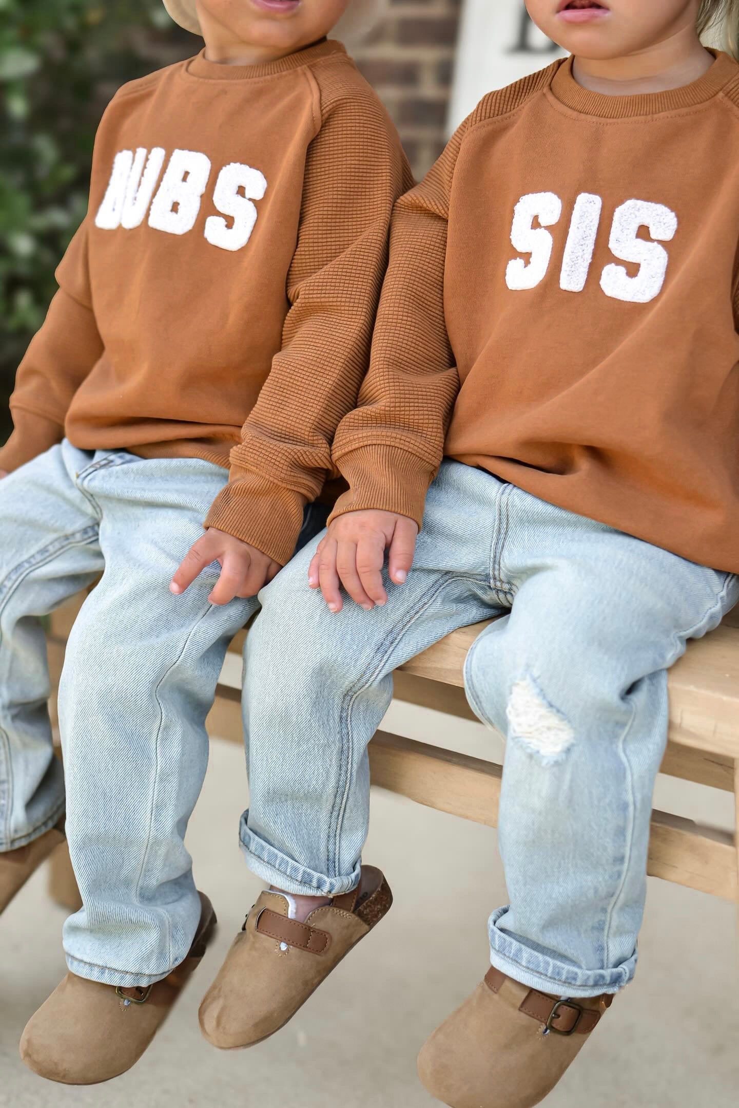 Sis Chenille Child Waffle Sleeve Crewneck - Faded Autumn