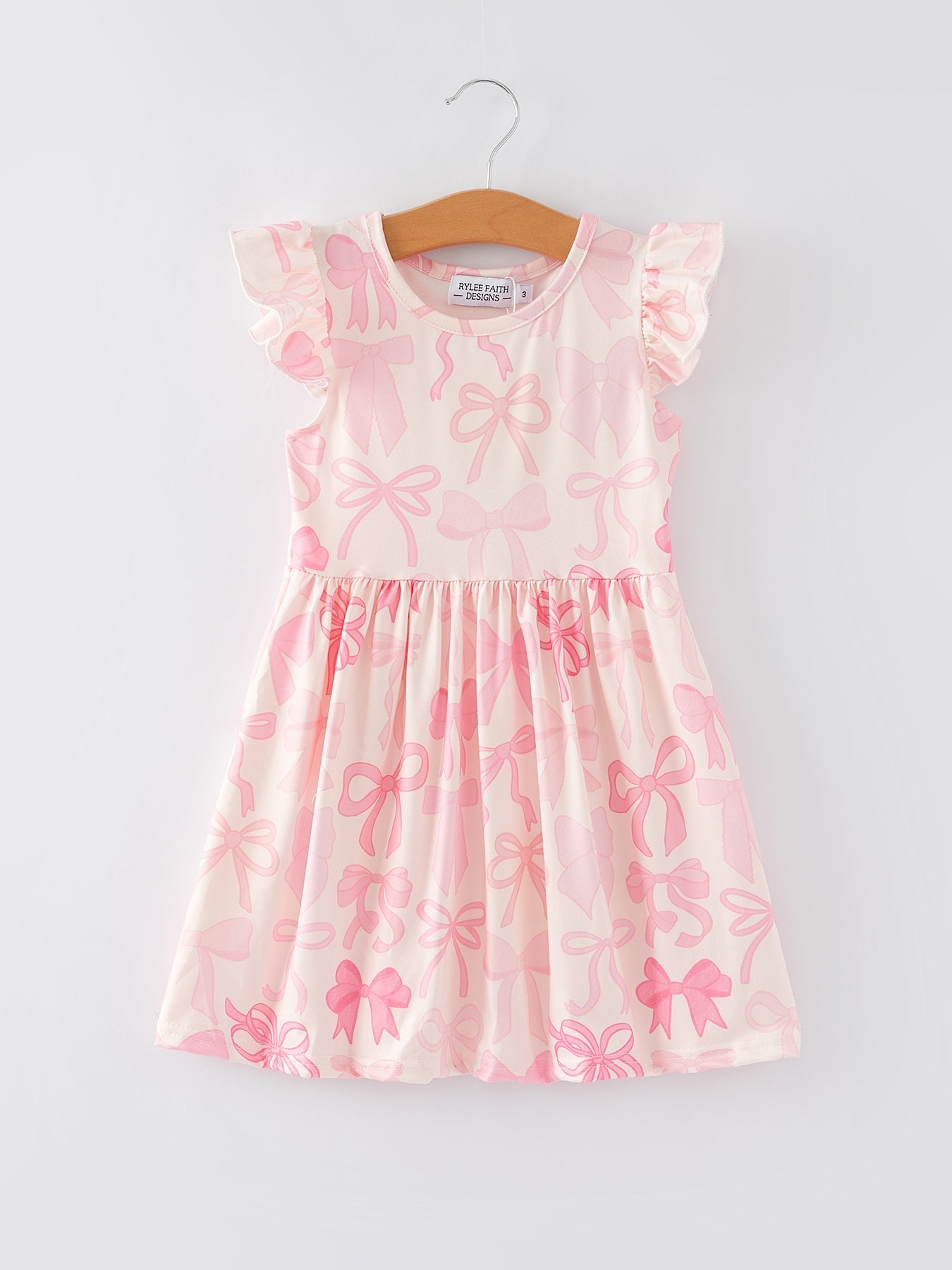 Bow Print Flutter Sleeve Girls Dress