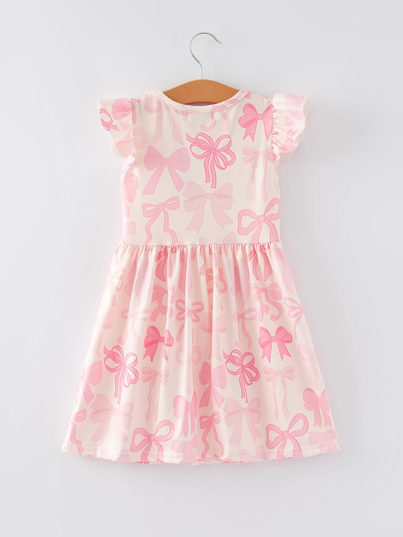 Bow Print Flutter Sleeve Girls Dress