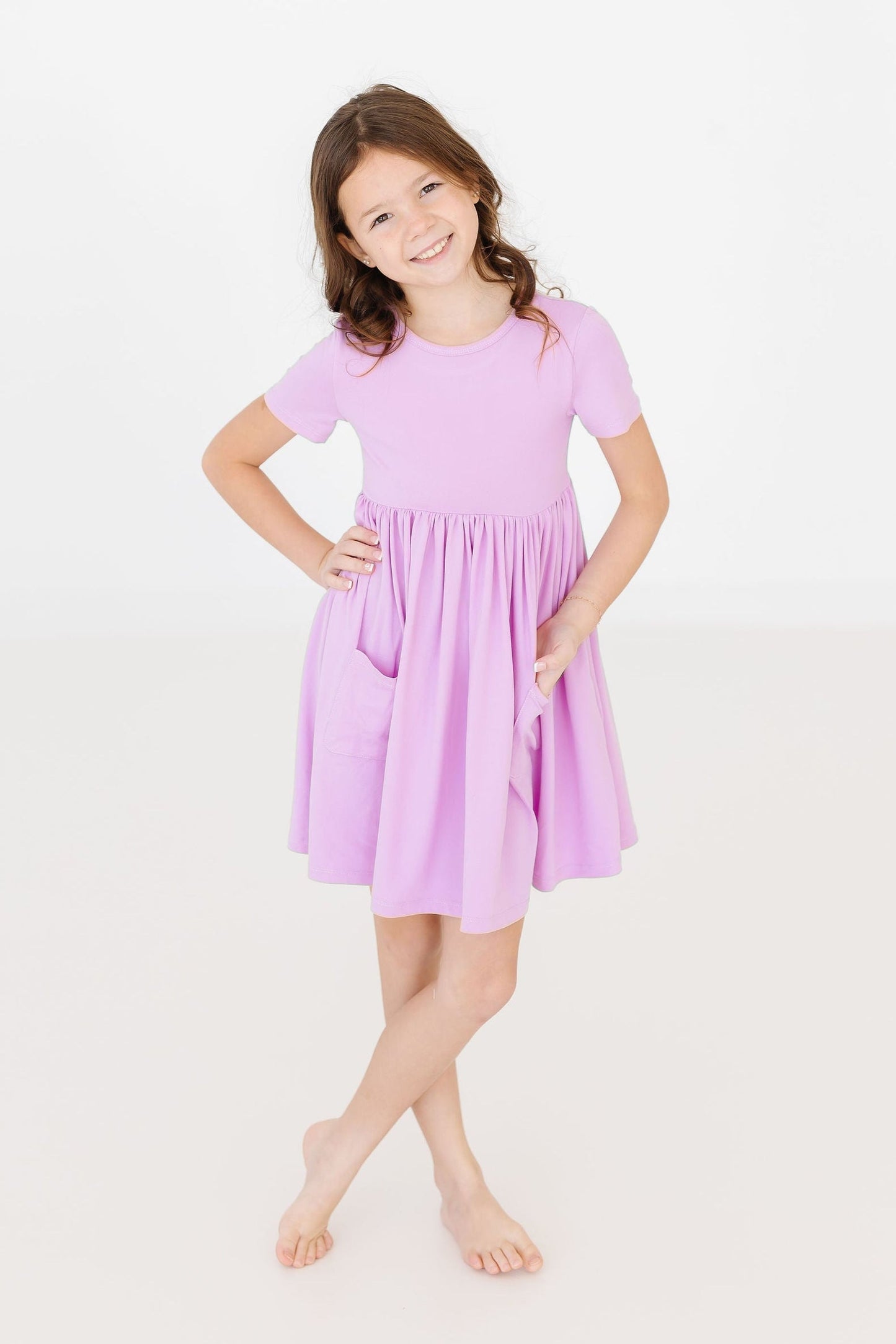 Bright Lilac Short Sleeve Pocket Twirl Dress