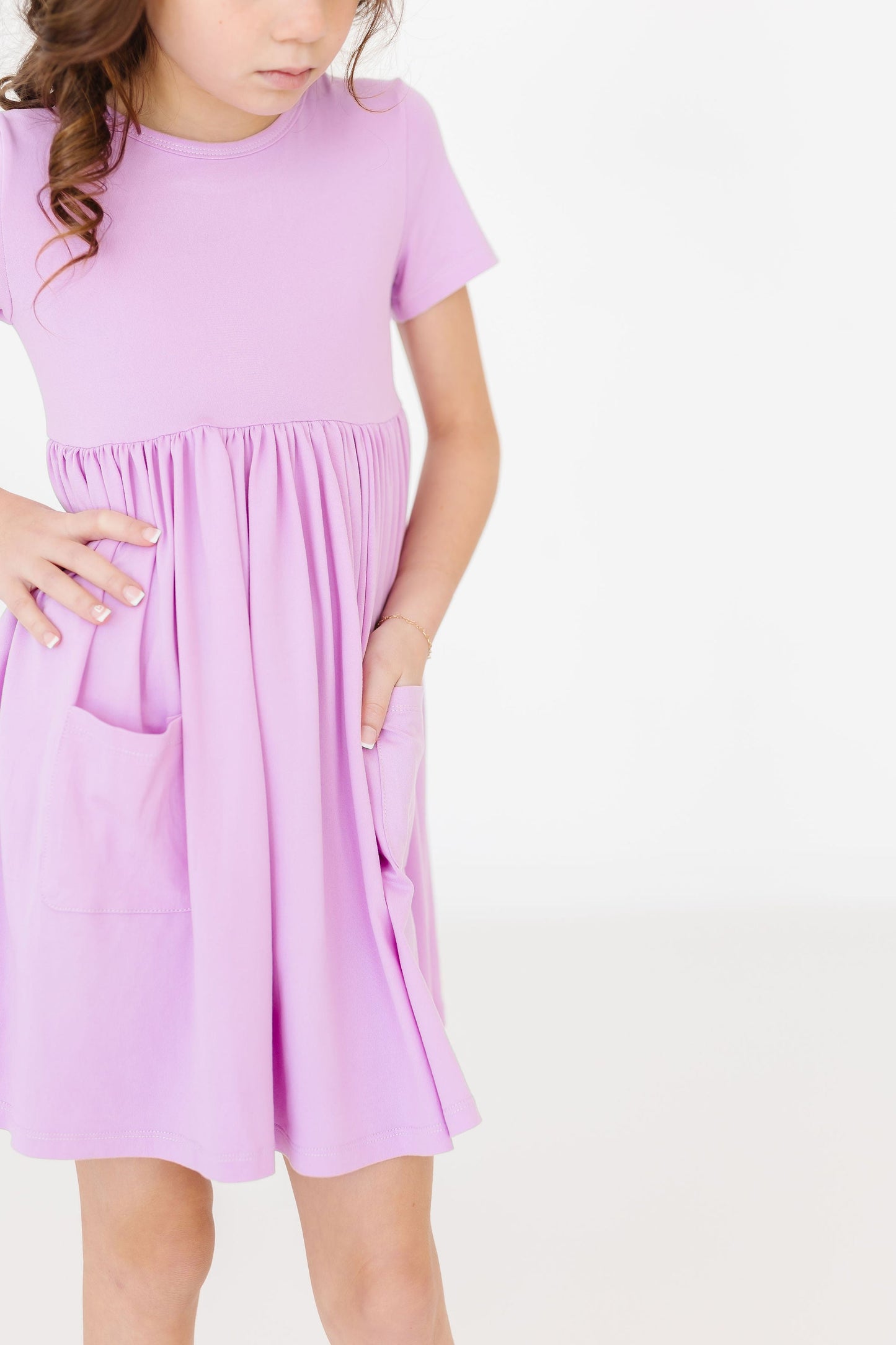 Bright Lilac Short Sleeve Pocket Twirl Dress