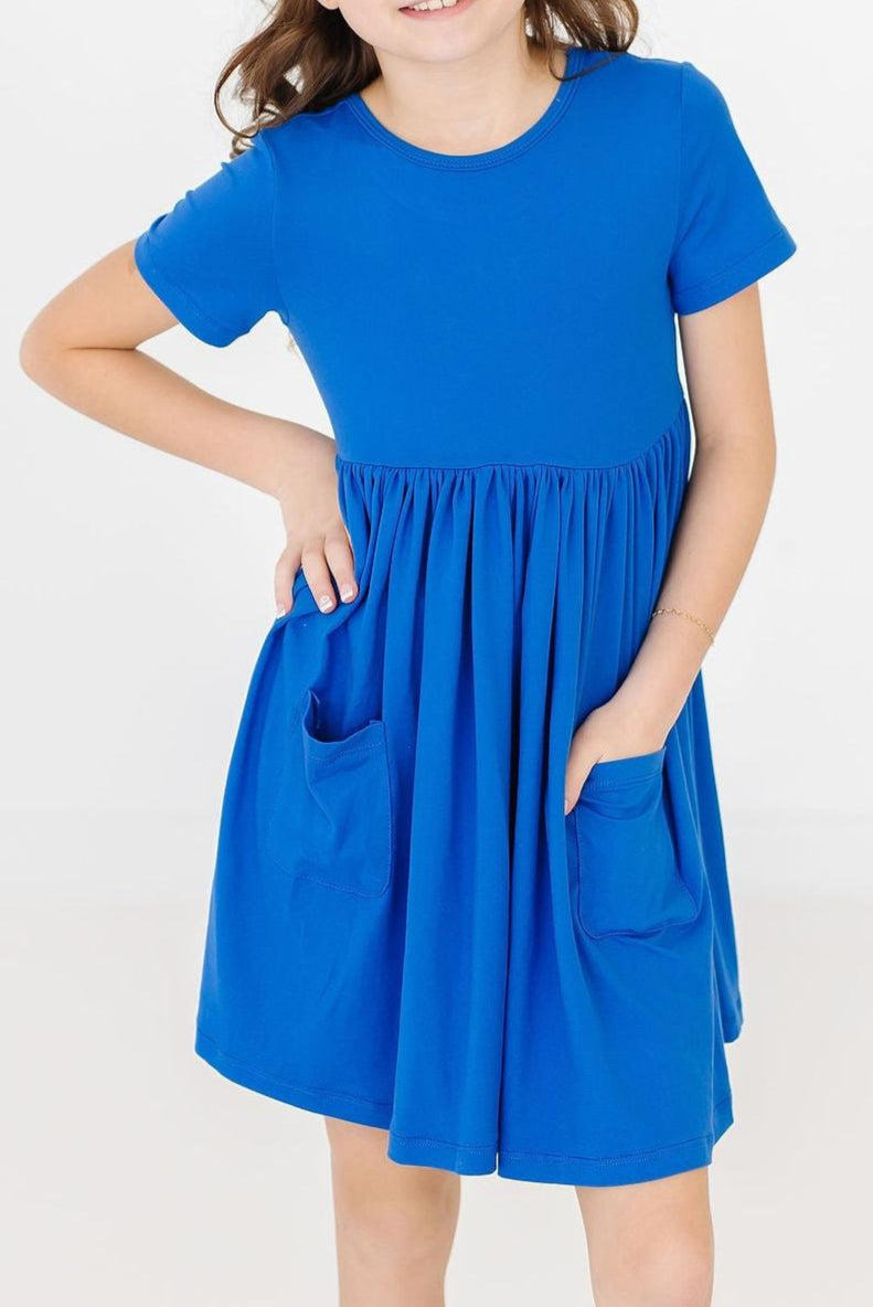 Royal Blue Short Sleeve Pocket Twirl Dress