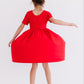 Red Short Sleeve Pocket Twirl Dress