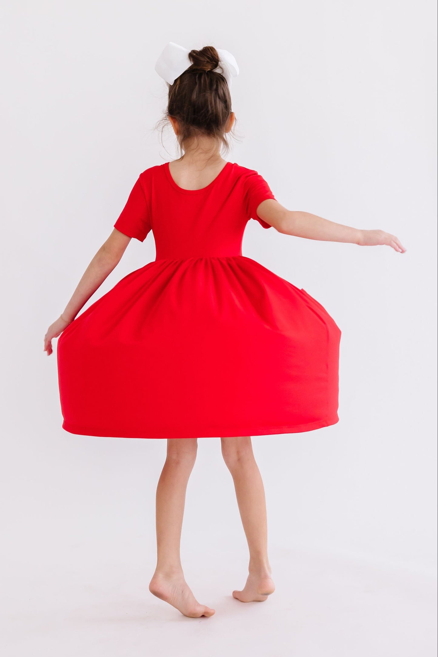 Red Short Sleeve Pocket Twirl Dress