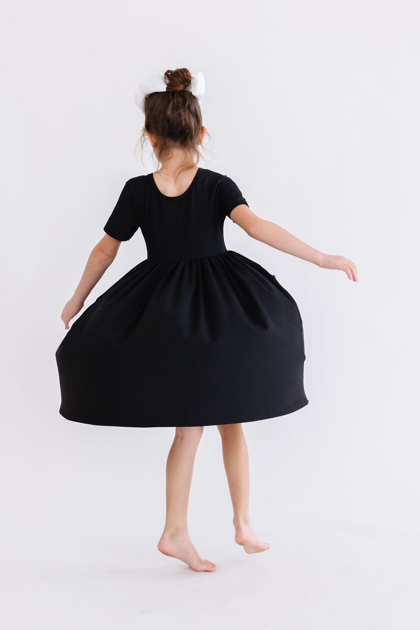 Black Short Sleeve Pocket Twirl Dress
