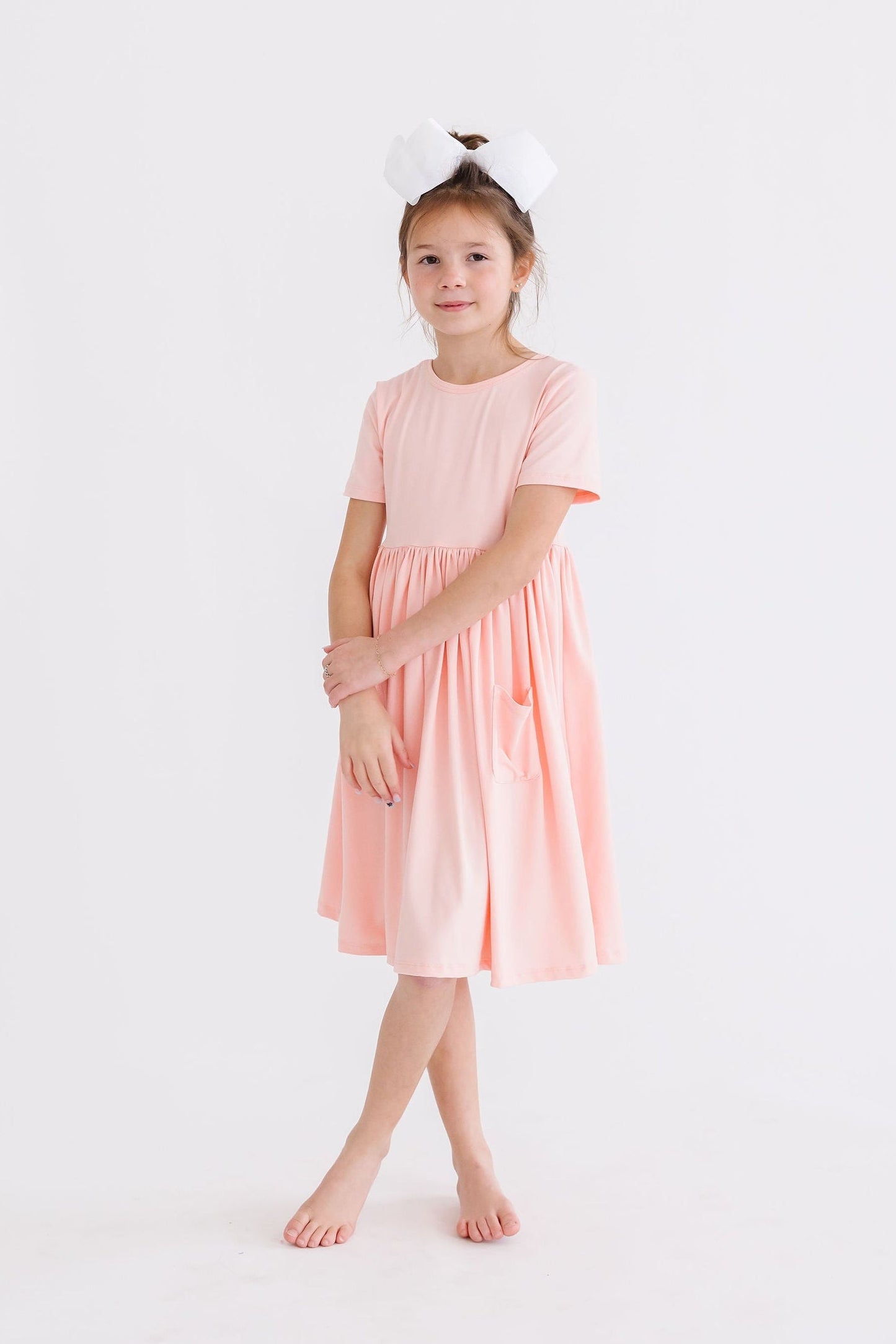 Peach Short Sleeve Pocket Twirl Dress