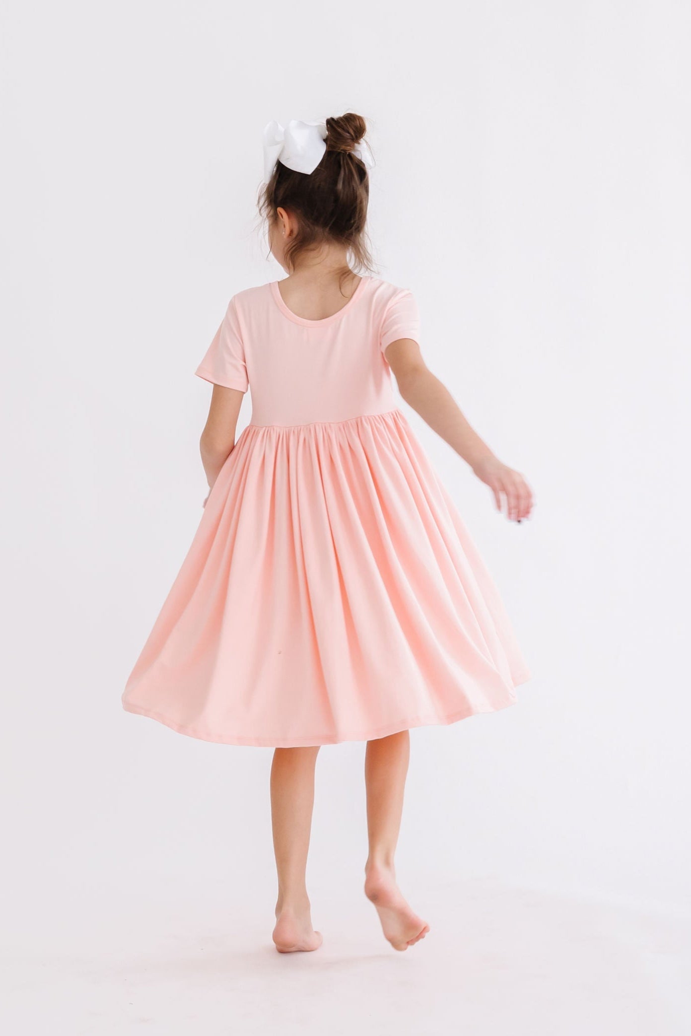 Peach Short Sleeve Pocket Twirl Dress