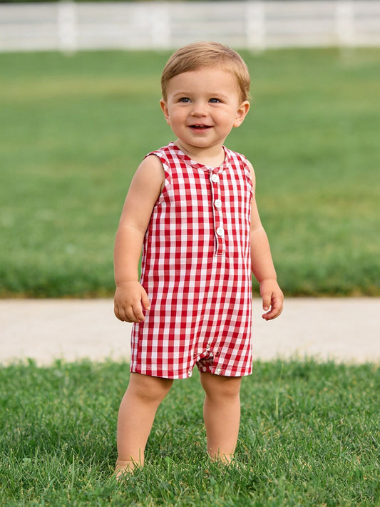Summer Plaid Smocked Romper