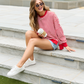 Kara Red And White Stripe Waffle Pullover