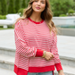 Kara Red And White Stripe Waffle Pullover
