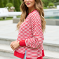 Kara Red And White Stripe Waffle Pullover