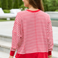 Kara Red And White Stripe Waffle Pullover