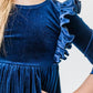 Navy Velvet Ruffle Twirl Dress