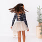 Black Plaid | CROPPED Bow Back Long Sleeve Top