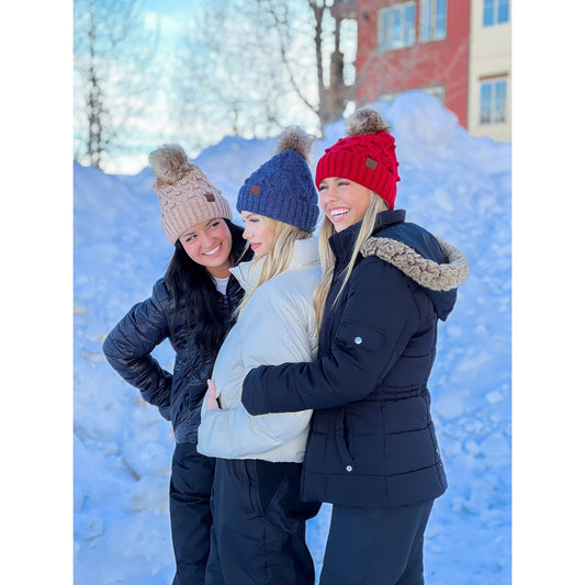 C.C. Bobble Knit Fur Pom Beanie