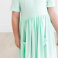 Pastel Green Short Sleeve Pocket Twirl Dress