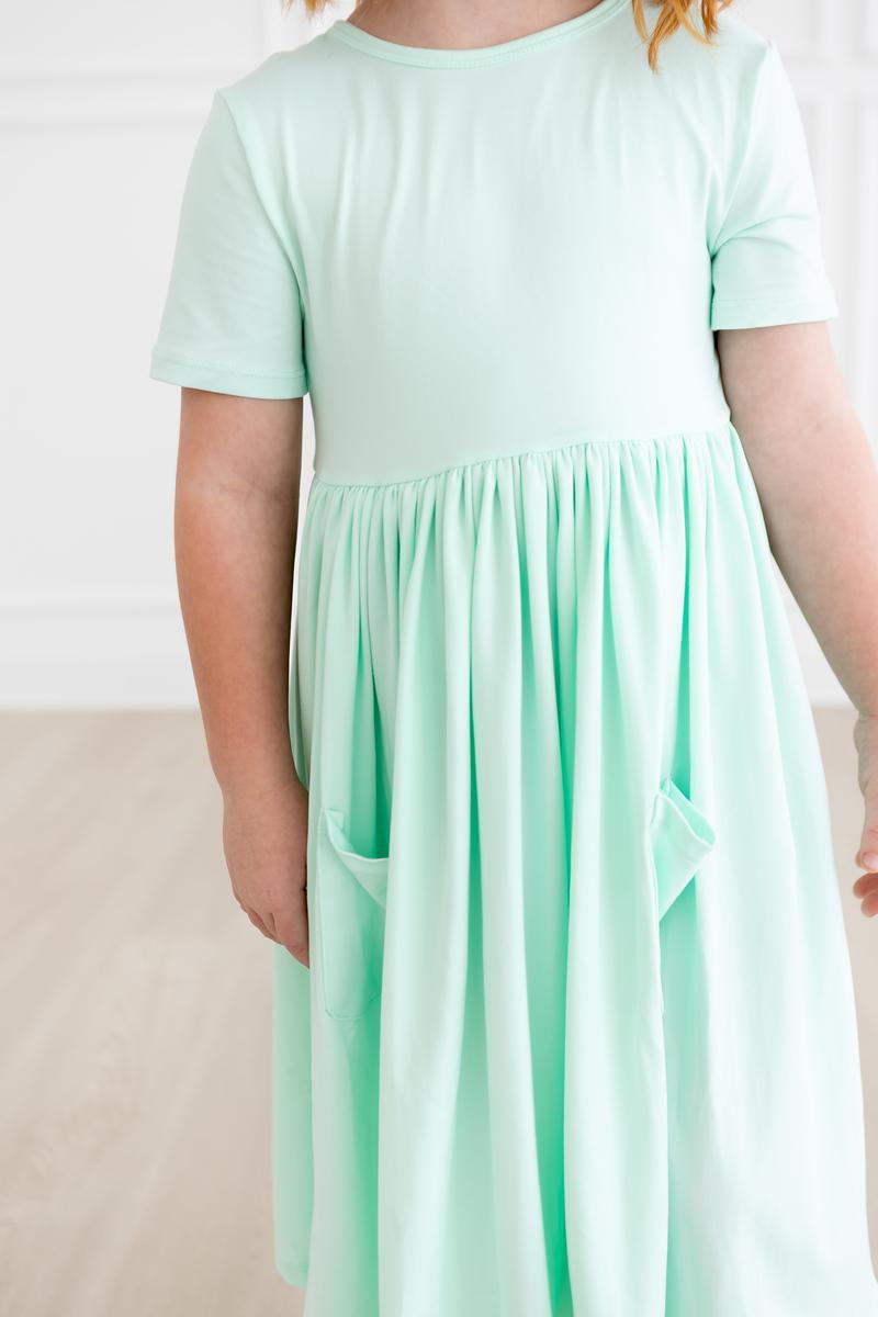 Pastel Green Short Sleeve Pocket Twirl Dress