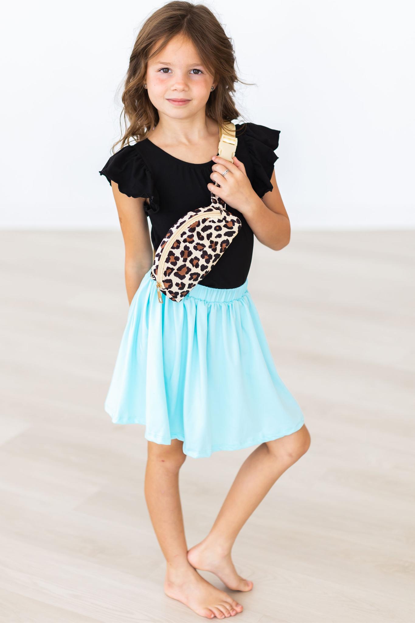 Black Short Sleeve Flutter Sleeve Leotard