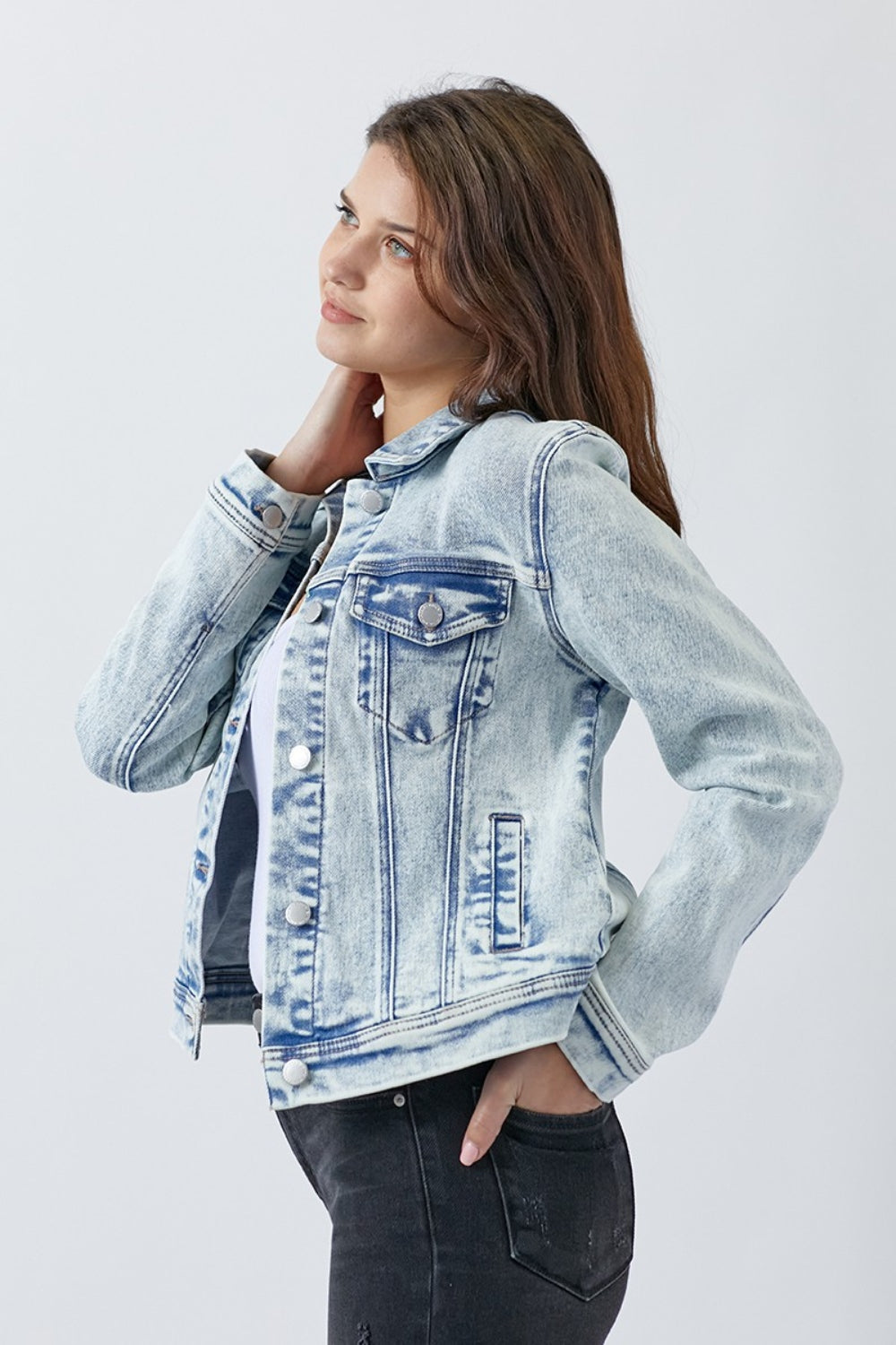 RISEN Gianna Button Up Washed Denim Jacket