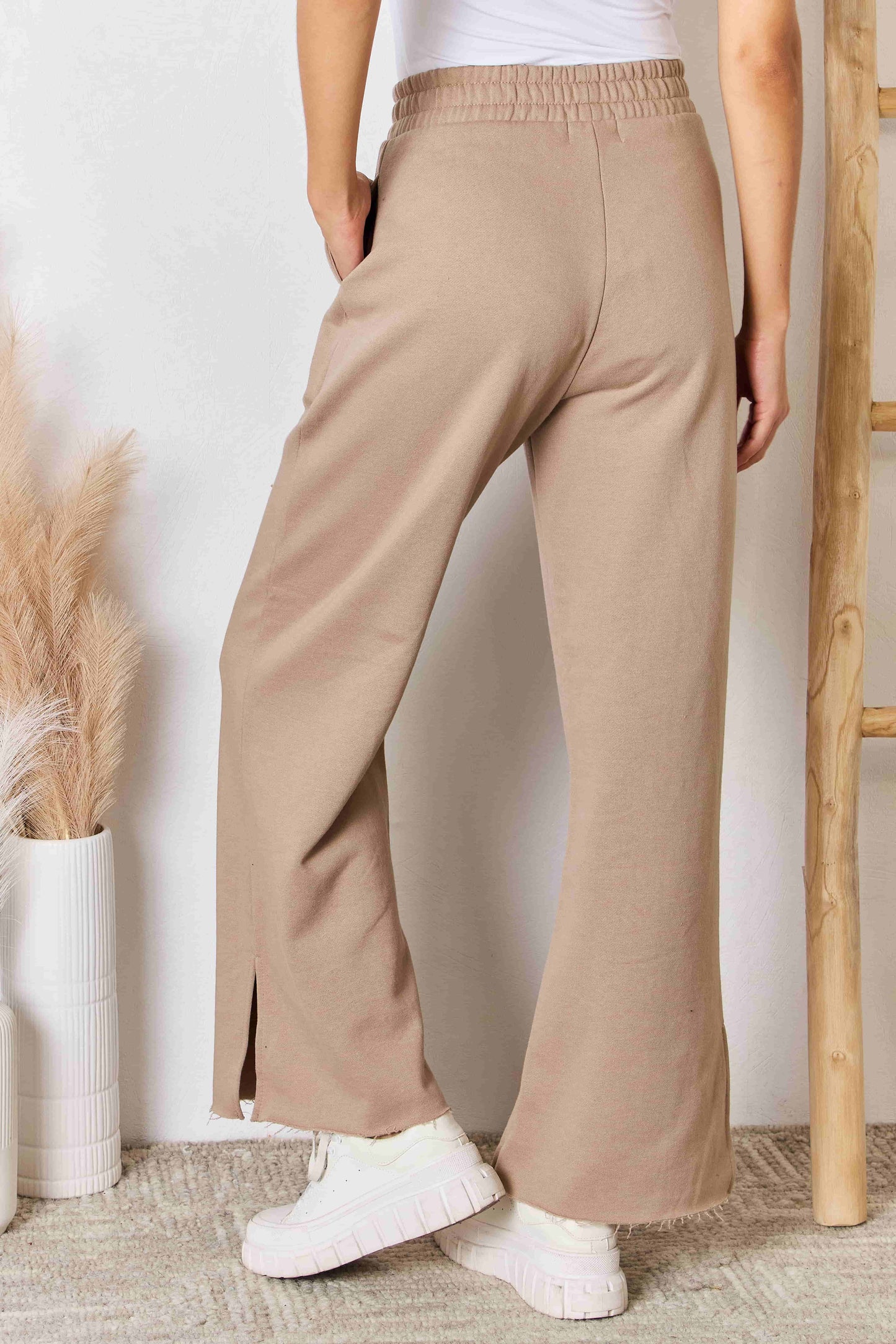 RISEN Lia Wide Waistband Slit Wide Leg Pants