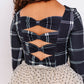 Black Plaid | CROPPED Bow Back Long Sleeve Top