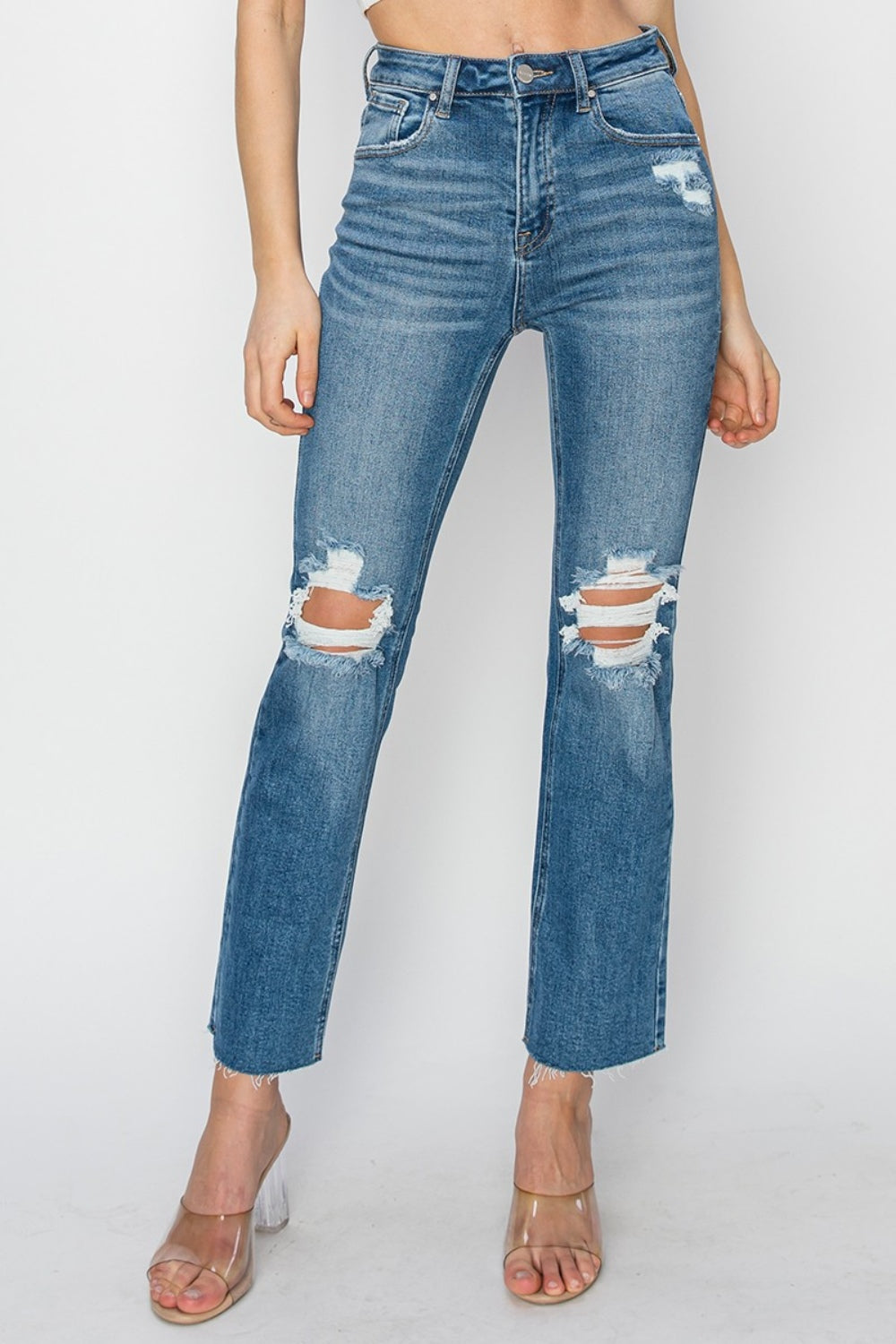 RISEN Agnes High Rise Distressed Ankle Jeans