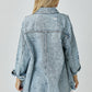 RISEN Evelyn Distressed Raw Hem Denim Shirt