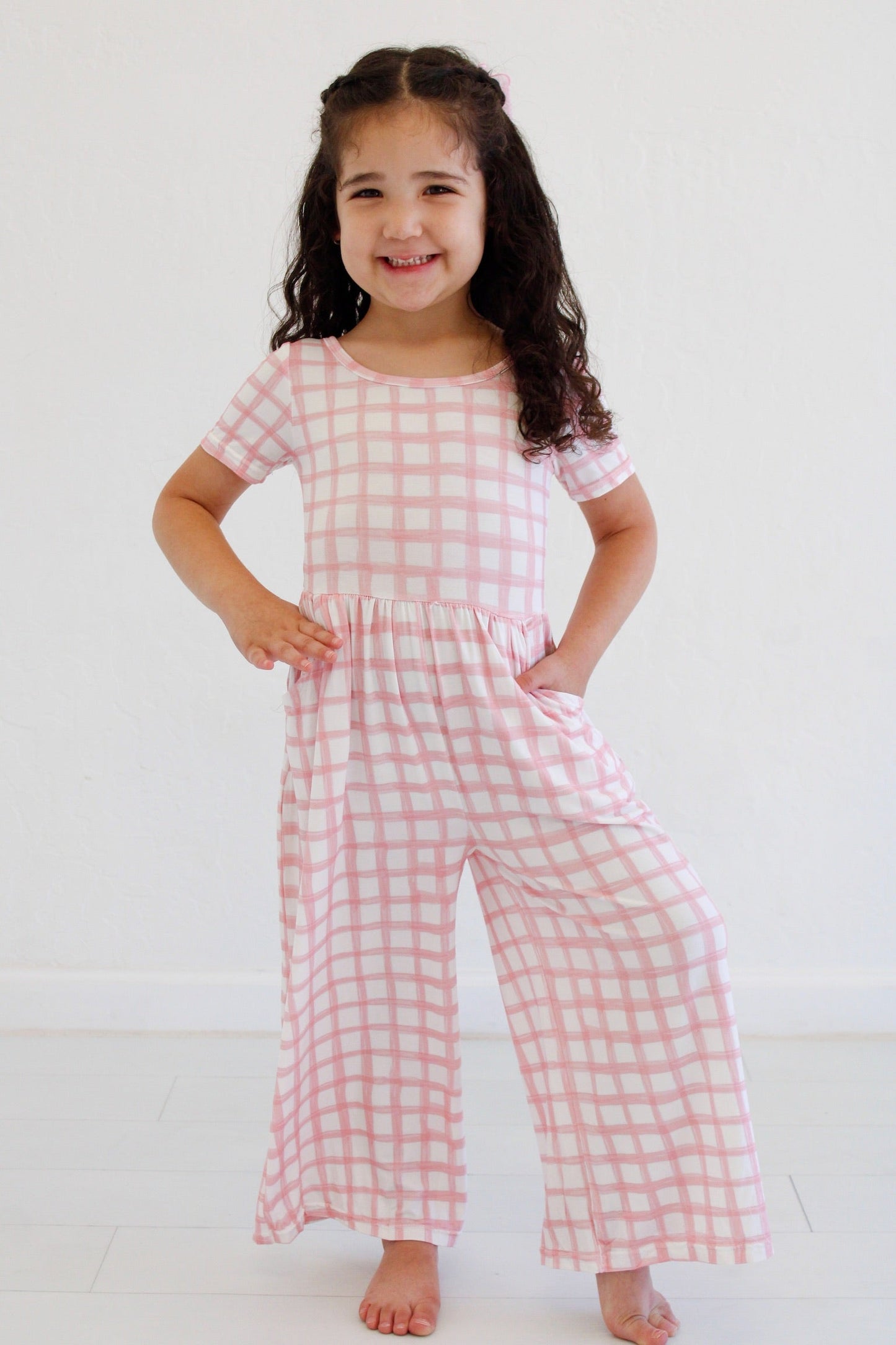 Falling for Luxe- Bubblegum Check Romper