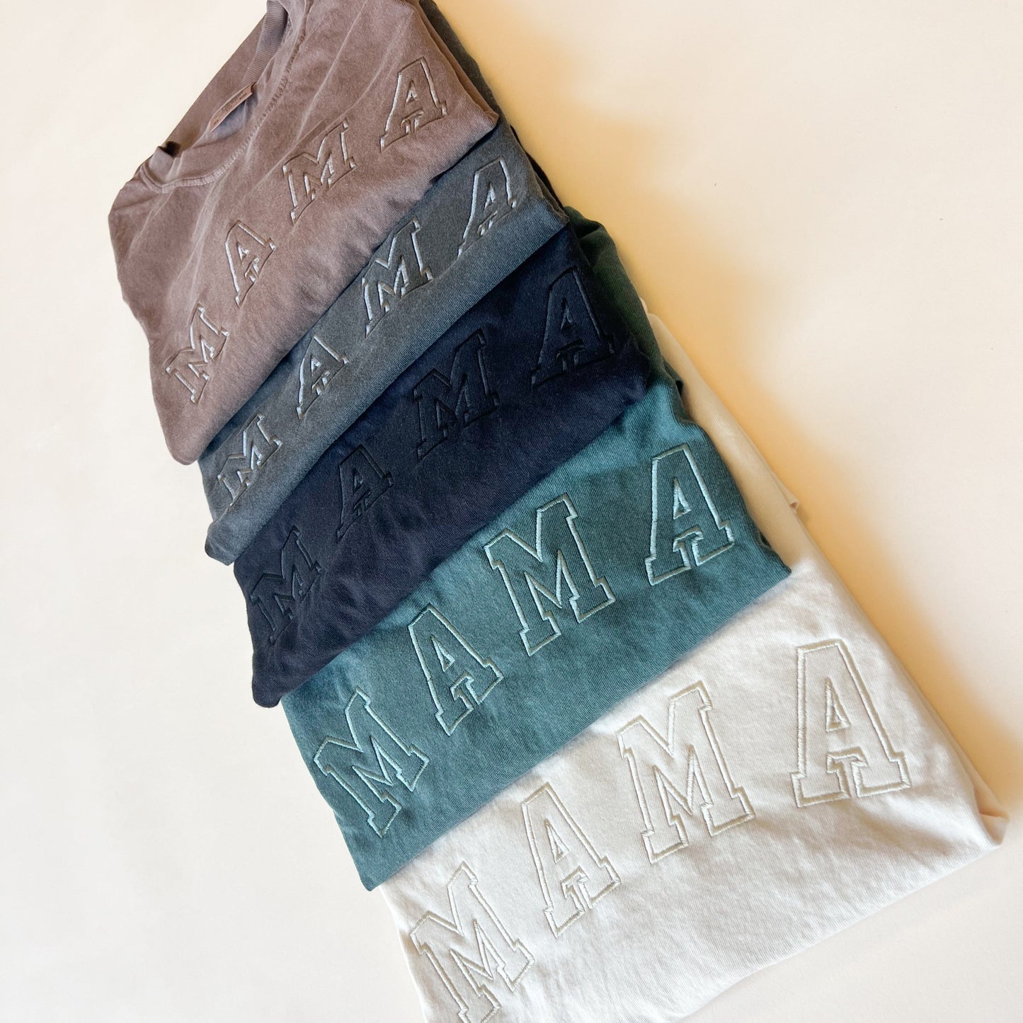 Neutral Mama Tee - Embroidered Varsity Design - Tonal