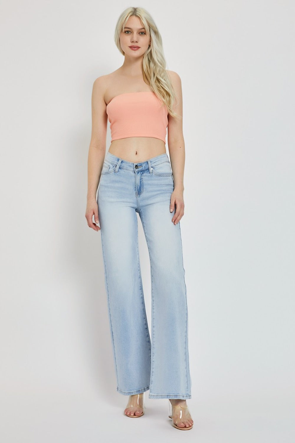 RISEN Lillith Wide Leg V Dipped Front Waist Jeans