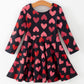 Girls Valentine's Day Black Dress With Leopard Heart Print