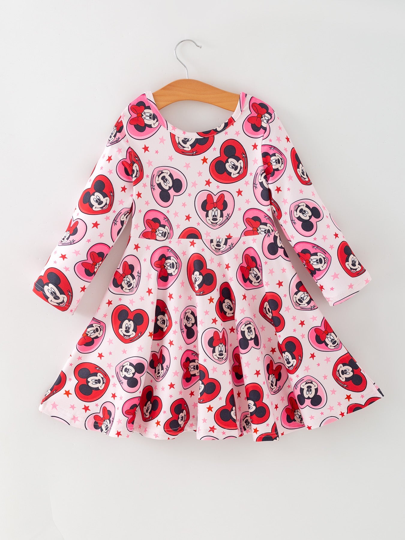 Valentine's Day Girls Long Sleeve Dress – Pink Character Heart Outfit
