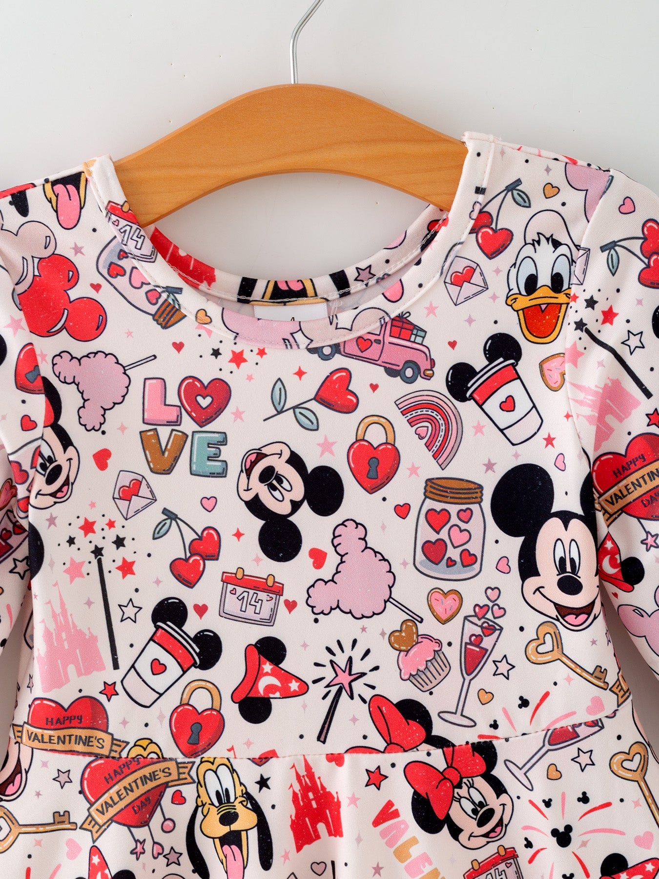 Valentine's Day Girls Balloon Fireworks Character Print Long Sleeve Dress