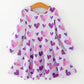 Girls Valentine's Day Cute Purple Heart Polka Dot Dress