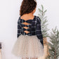 Black Plaid | CROPPED Bow Back Long Sleeve Top