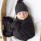 Black Swaddle Blanket and Hat Set