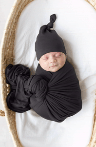 Black Swaddle Blanket and Hat Set
