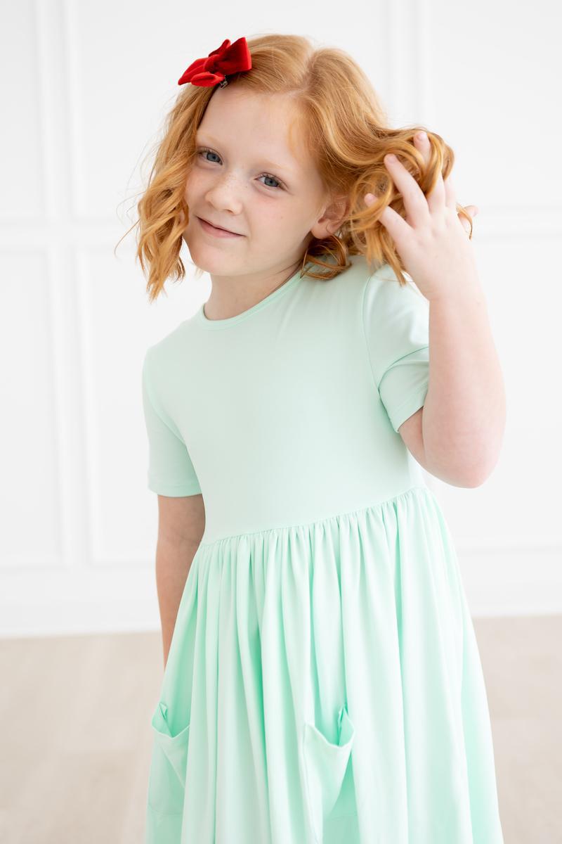 Pastel Green Short Sleeve Pocket Twirl Dress