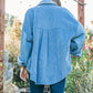 Summertime Blues Button Down Corduroy Contrast Texture Long Sleeve Shacket