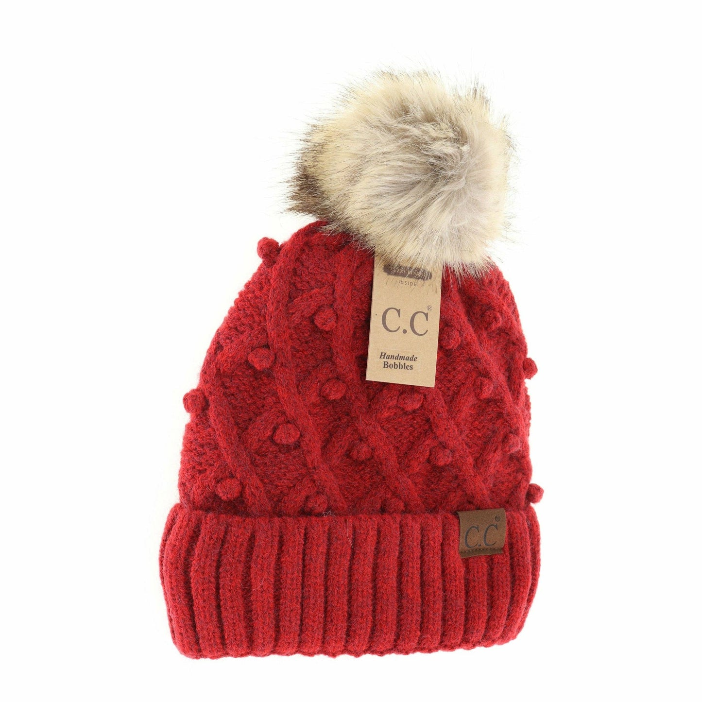 C.C. Bobble Knit Fur Pom Beanie- 10 Colors