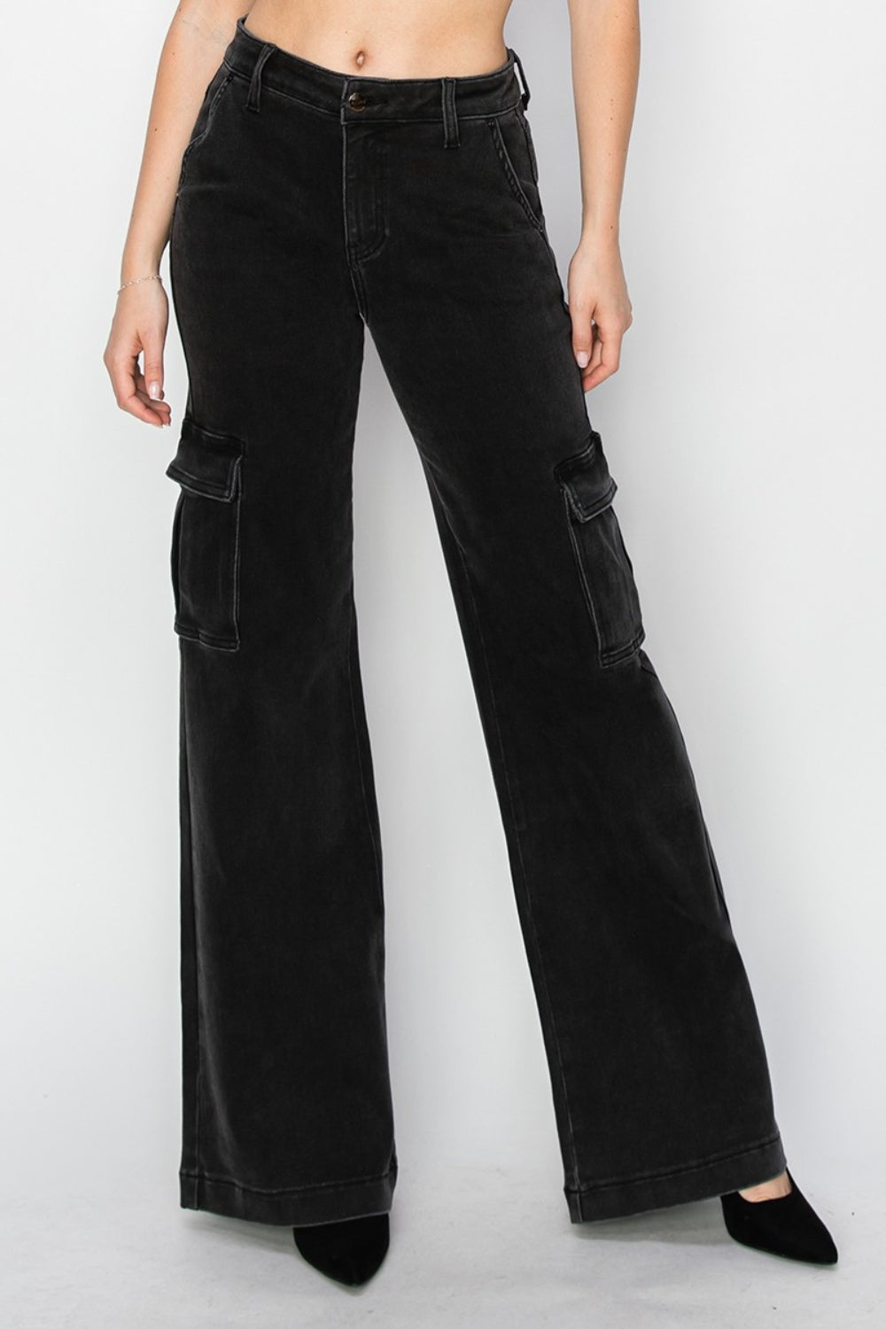 Risen Ebony High Rise Wide Leg Cargo Jeans