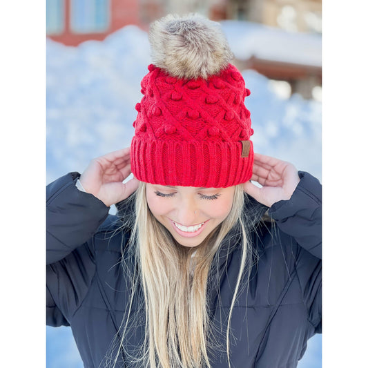 C.C. Bobble Knit Fur Pom Beanie- 10 Colors