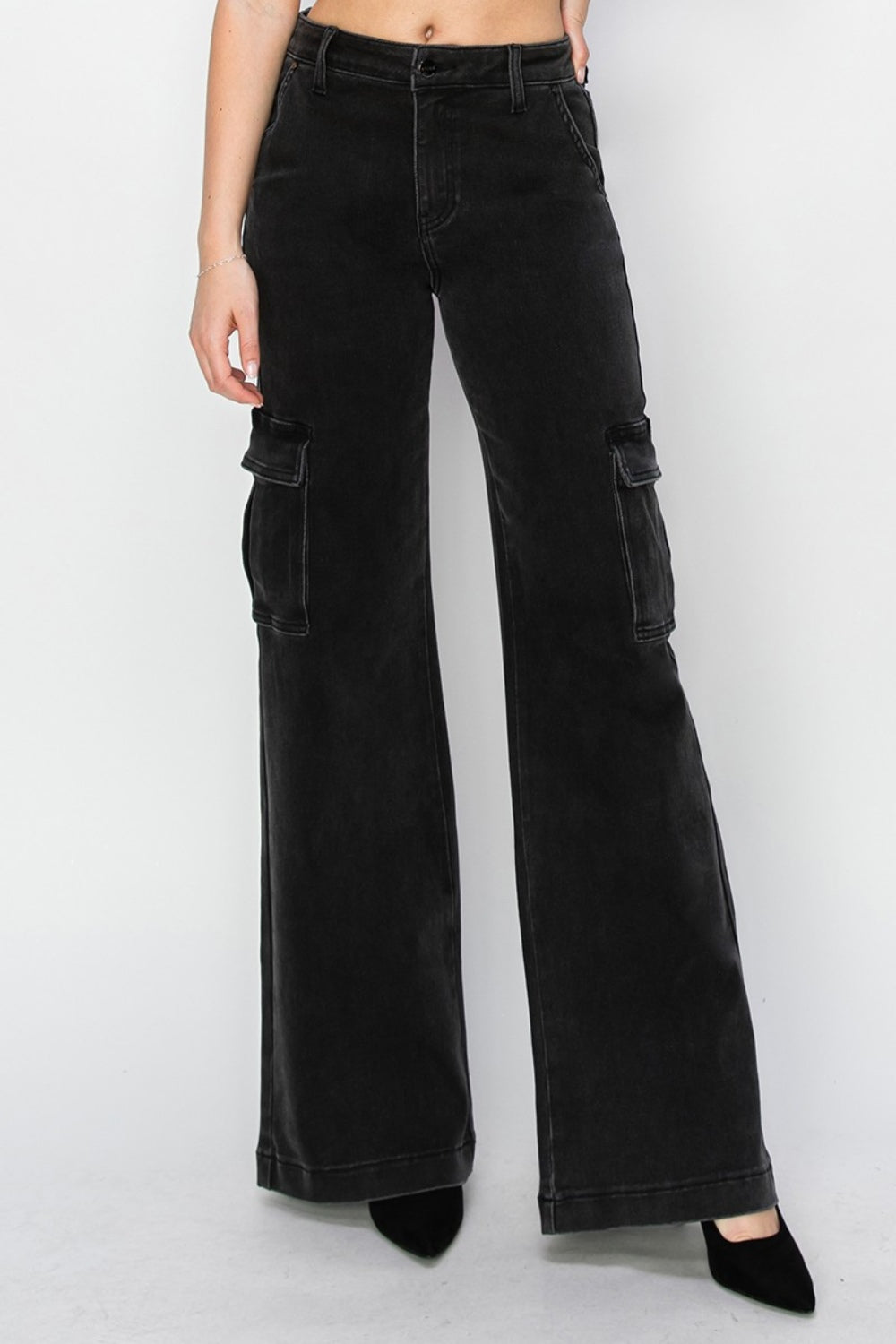 Risen Ebony High Rise Wide Leg Cargo Jeans