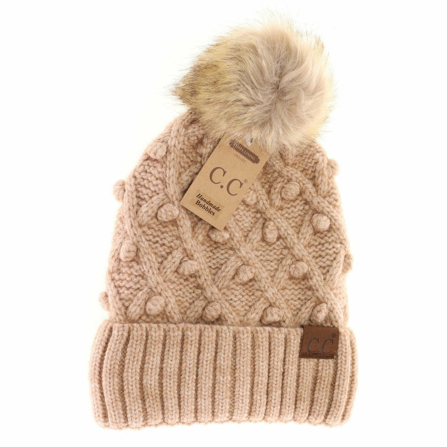 C.C. Bobble Knit Fur Pom Beanie- 10 Colors