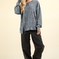 Laina Mineral Washed French Terry Sweatshirt- Denim (Size Small)